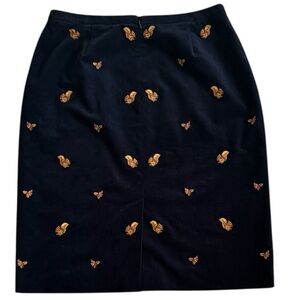 BROOKS BROTHERS Navy Blue Corduroy Embroidered Squirrel Pencil Skirt Size 6 Fall